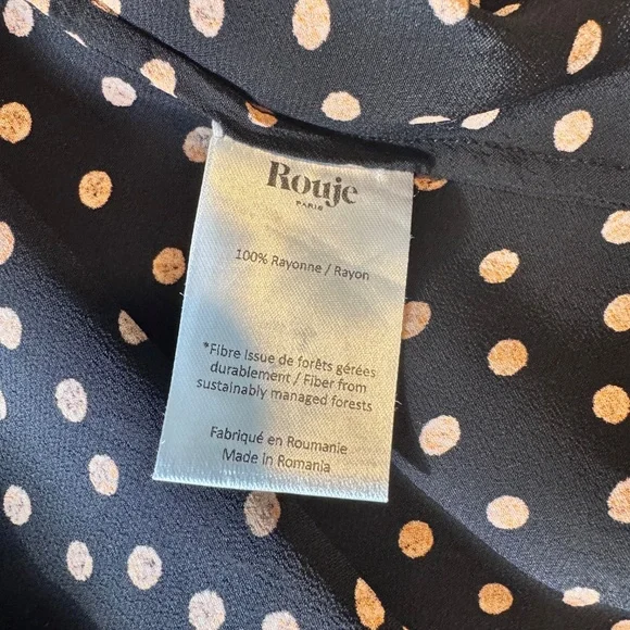 Rouje Paris Marin Midi Dress in Pois Noir Black and Ecru Polka Dots Size 38 - Picture 9 of 10